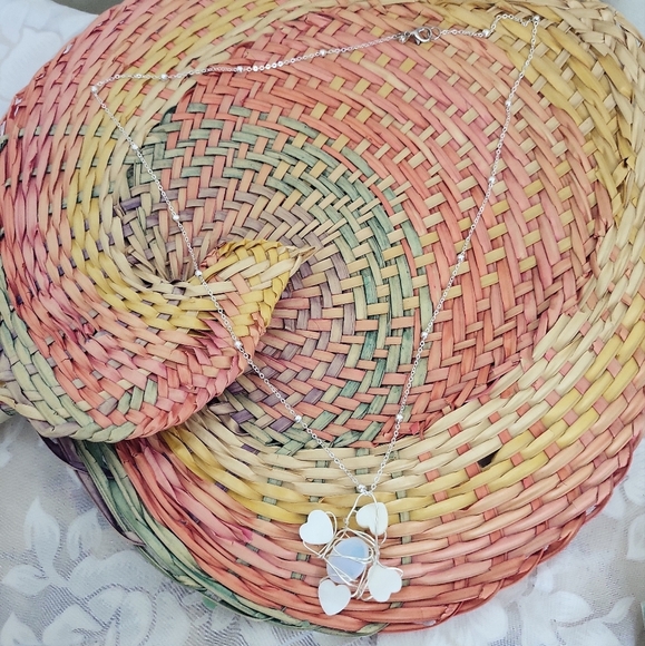 Silver Plated Mother of Pearl Heart Opal Cabochon Necklace - Picture 8 of 8